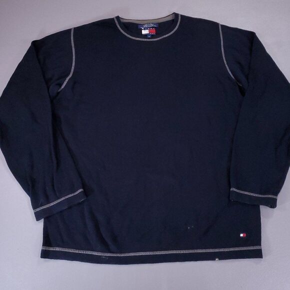 Vintage Tommy Hilfiger Sweater Mens Large Made in Italy Crewneck Pullover Blue - Picture 1 of 10